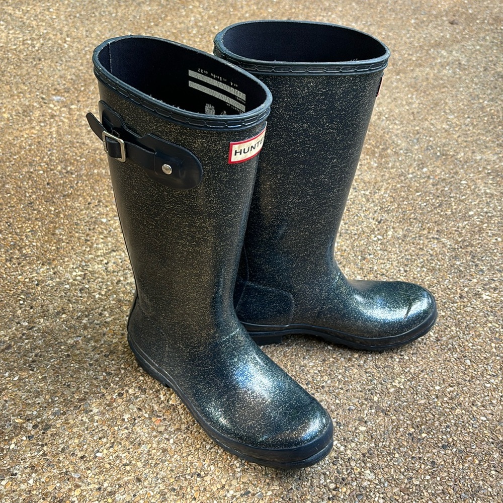 Hunter Wellies, Navy Blue with Glitter Finish, Kids Size 6